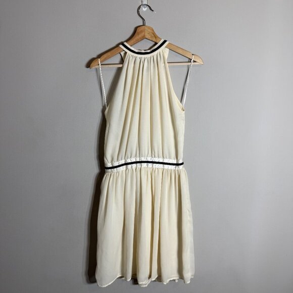 Mango Sleeveless Tennis Cocktail Mini Dress Women's 4 Ivory Chiffon Fit & Flare - Picture 4 of 13